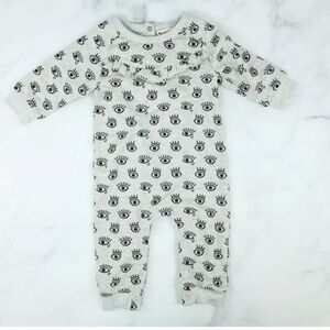 Peas & Queues Eye French Terry Long Sleeve Snap Bottom Ruffled Toddler Jumpsuit